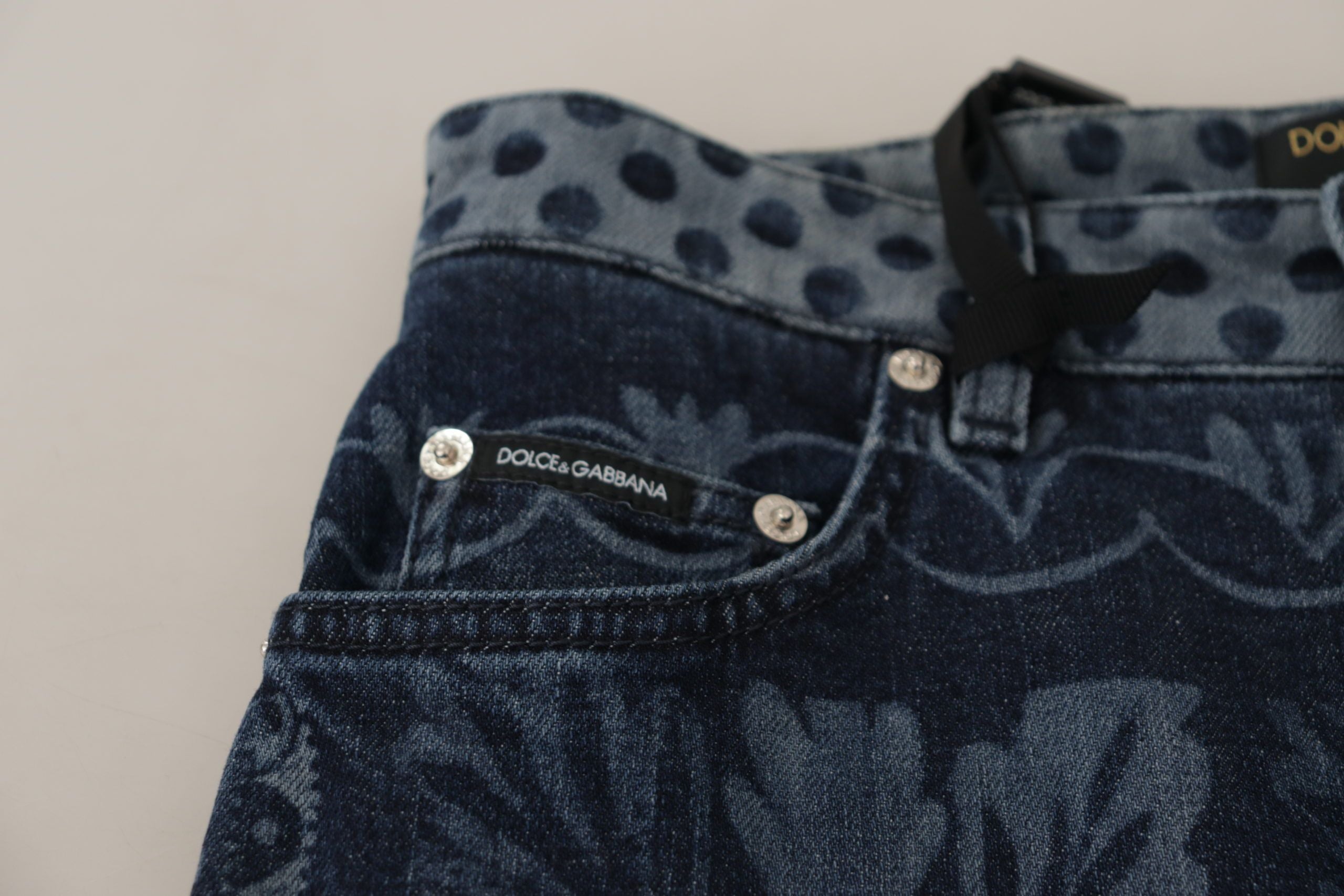 Blue Floral High Waist Skinny Denim Jeans - ventzia