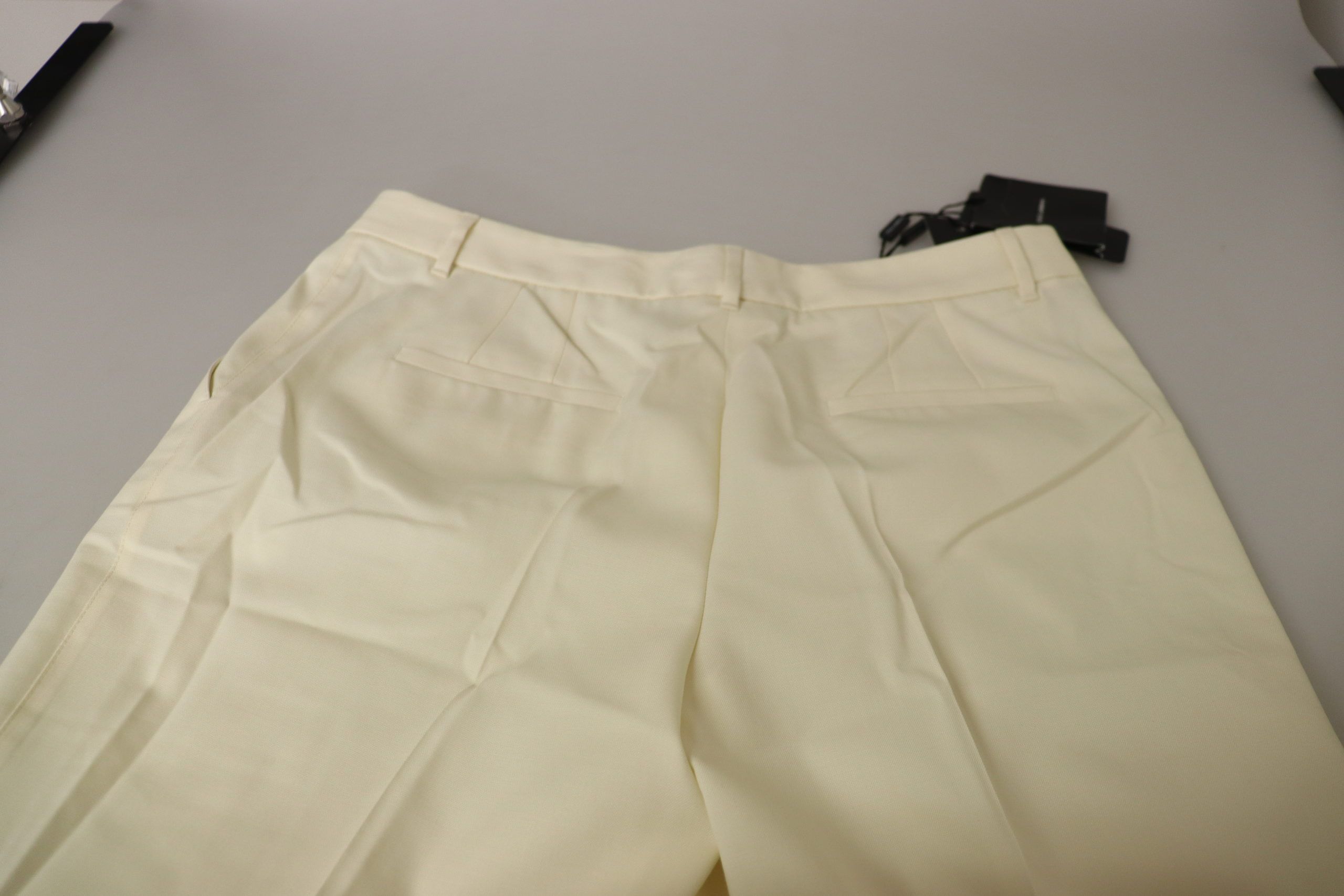 Ivory High Waist Cropped Folded Hem Trousers Pants - ventzia