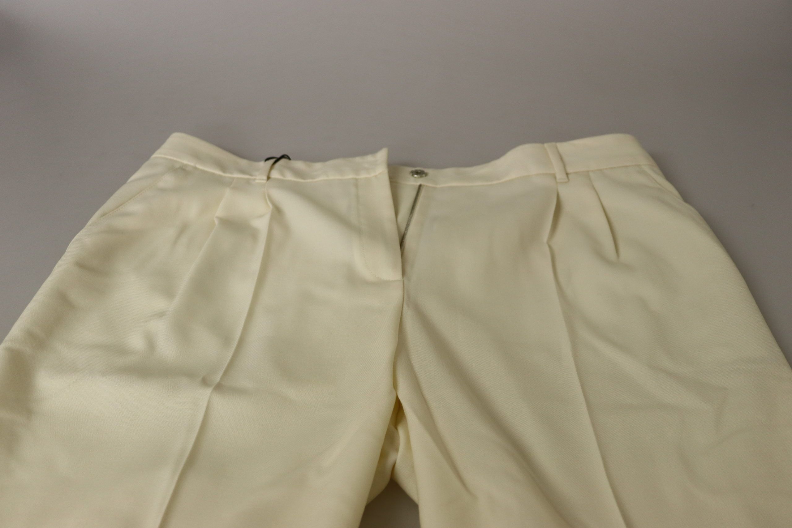 Ivory High Waist Cropped Folded Hem Trousers Pants - ventzia
