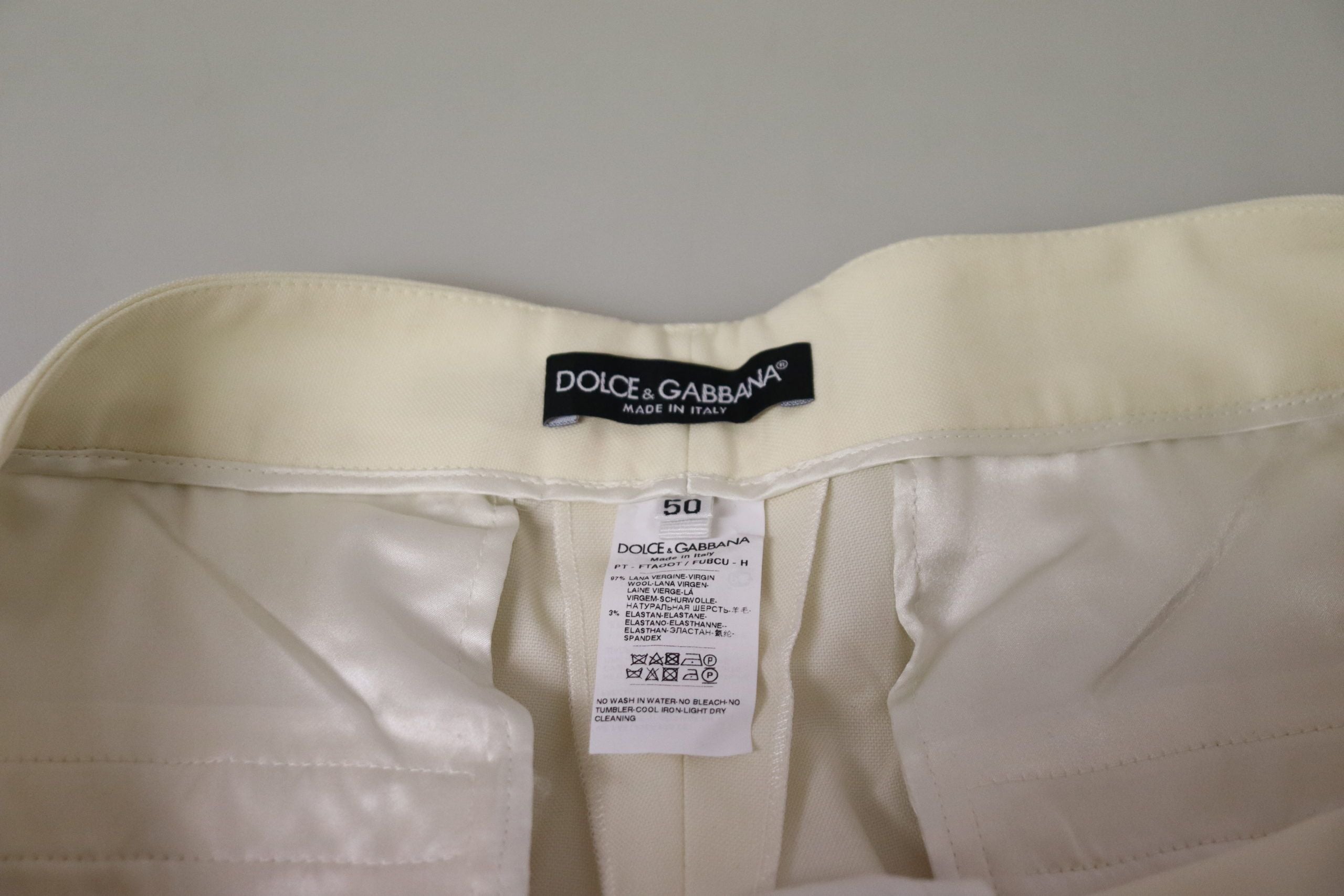 Ivory High Waist Cropped Folded Hem Trousers Pants - ventzia