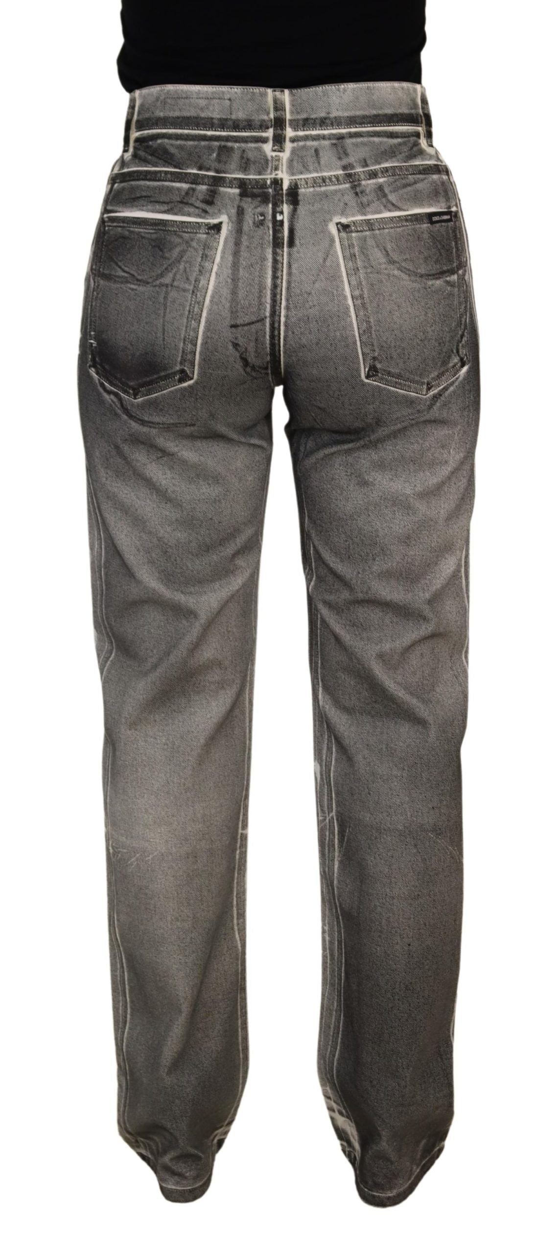 Grey Washed High Waist Denim Pants Cotton Jeans - ventzia