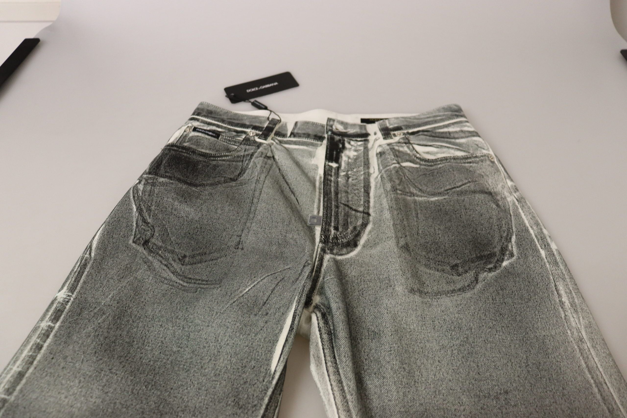 Grey Washed High Waist Denim Pants Cotton Jeans - ventzia