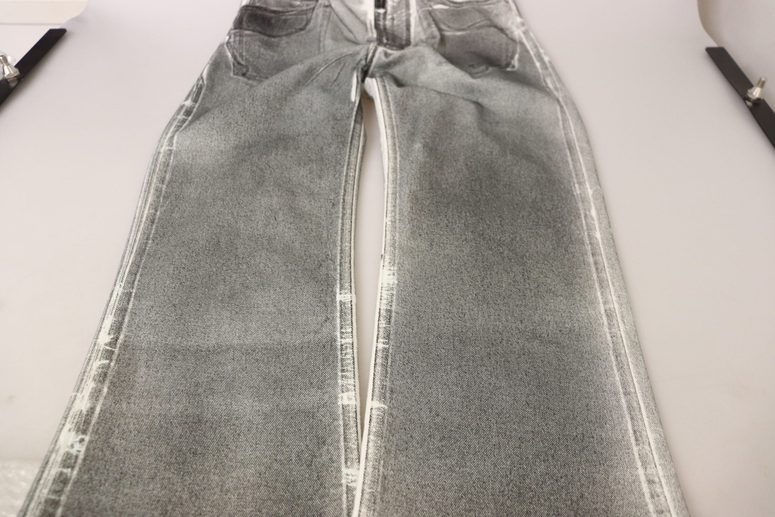 Grey Washed High Waist Denim Pants Cotton Jeans - ventzia