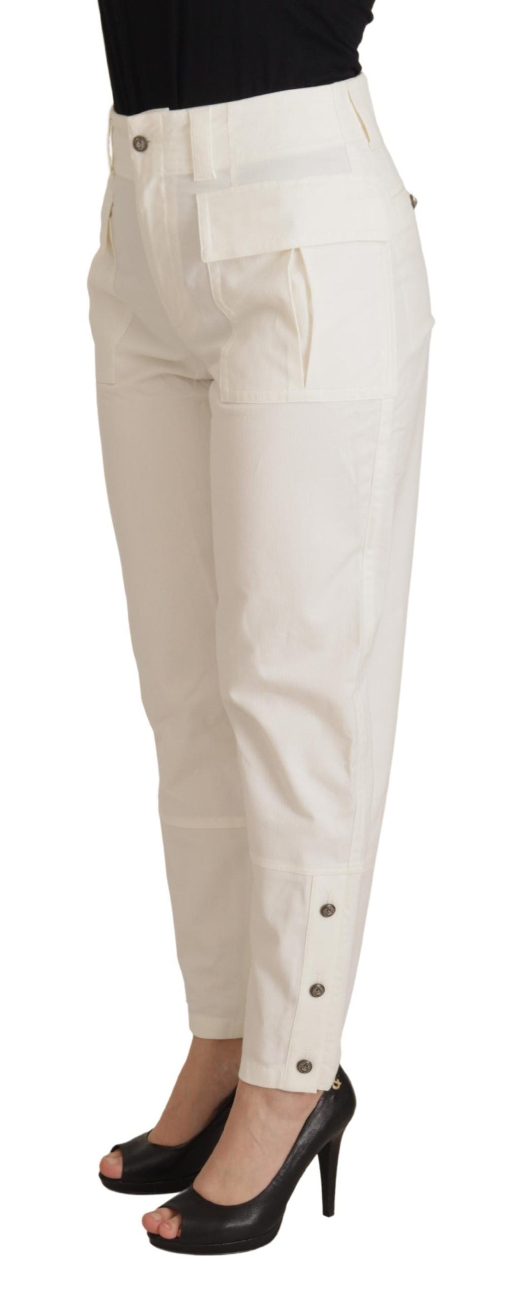 White High Waist Tapered Women Cotton Pants - ventzia