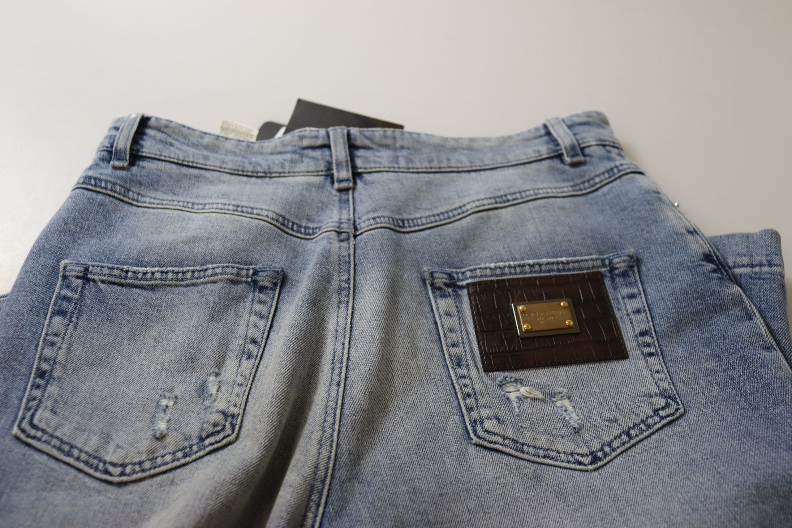 Blue Washed High Waist Cropped Denim Jeans - ventzia