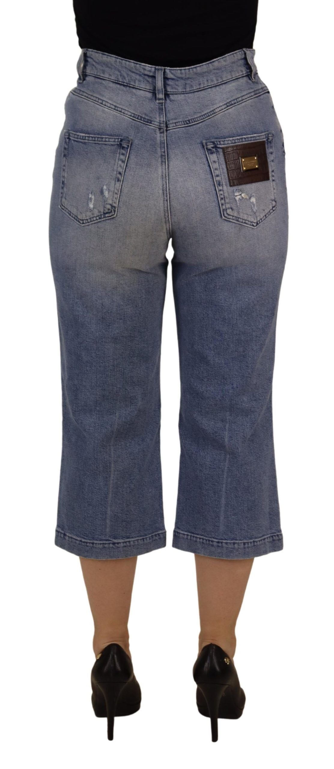 Blue Washed High Waist Cropped Denim Jeans - ventzia