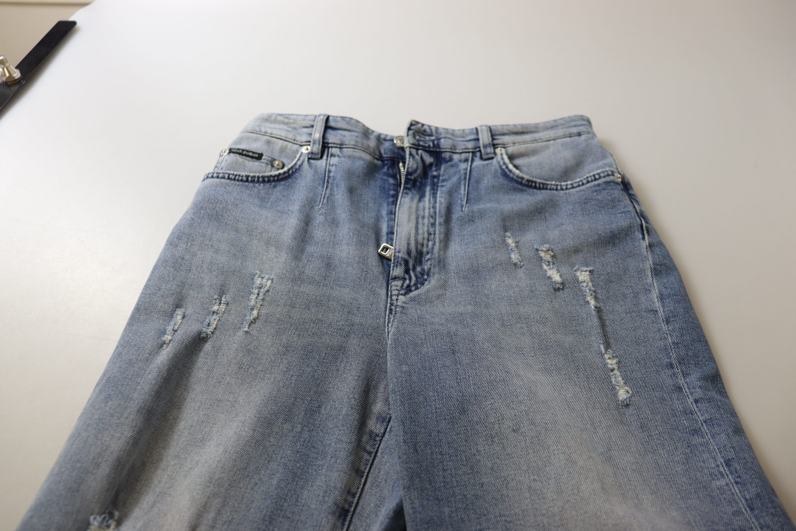 Blue Washed High Waist Cropped Denim Jeans - ventzia