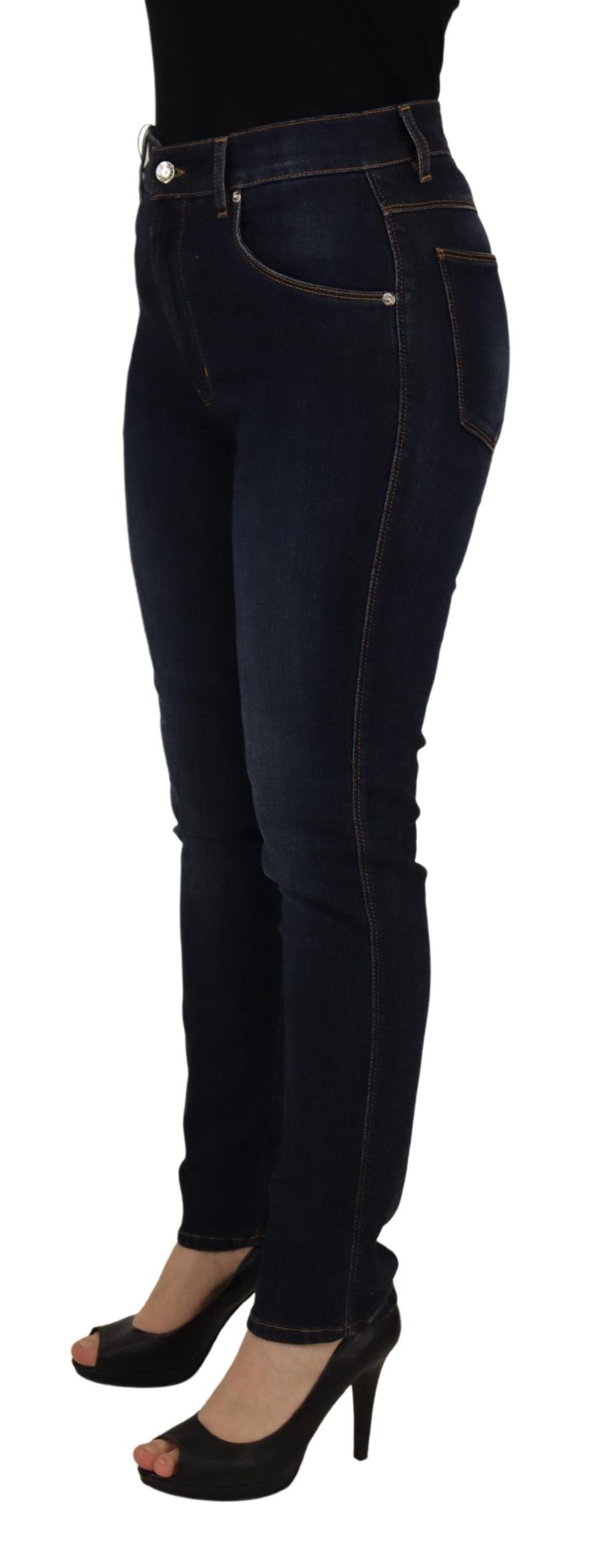 Blue Cotton High Waist Skinny Denim Jeans - ventzia