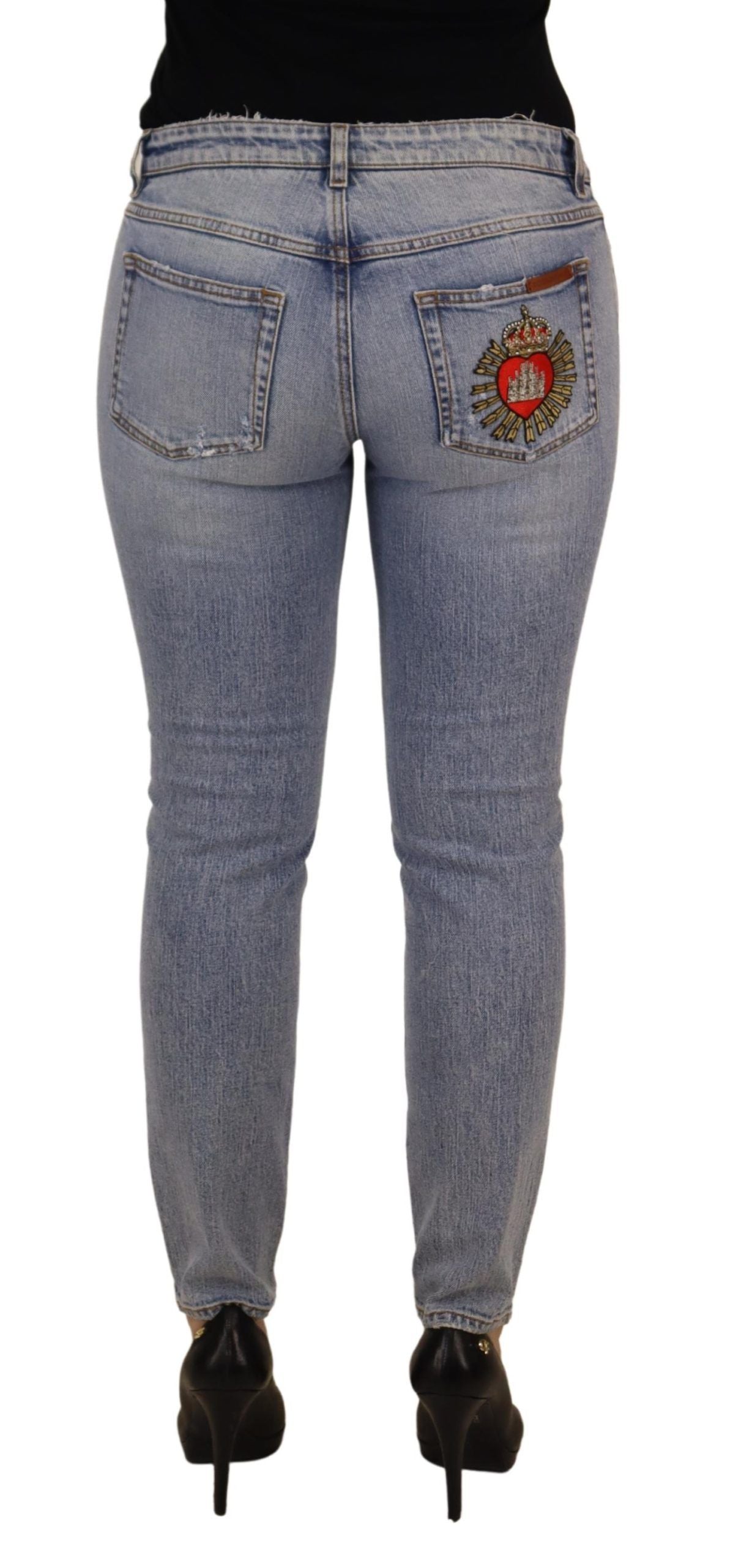 Blue Cotton Stretch Skinny Low Waist Denim Jeans - ventzia