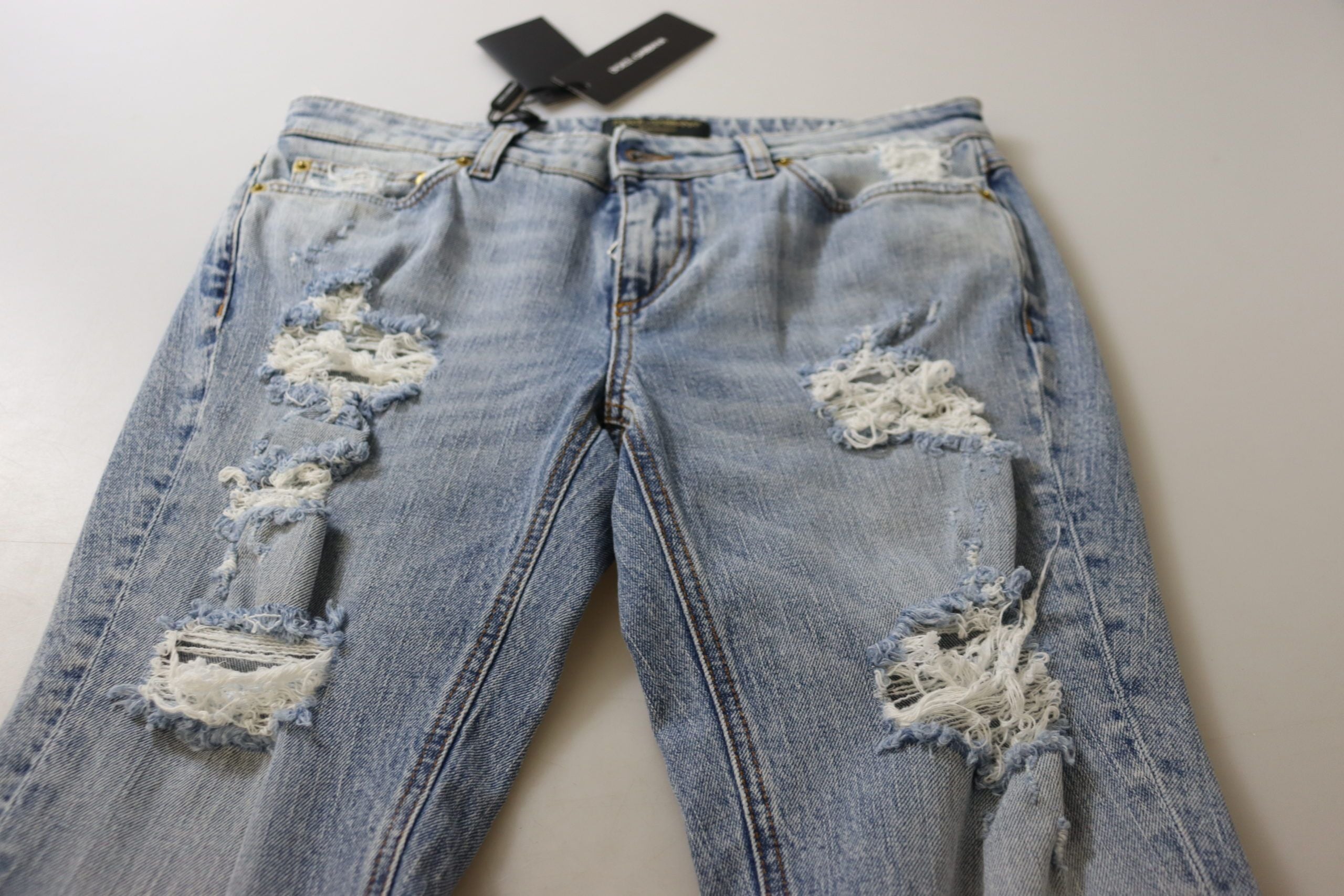 Blue Cotton Stretch Skinny Low Waist Denim Jeans - ventzia