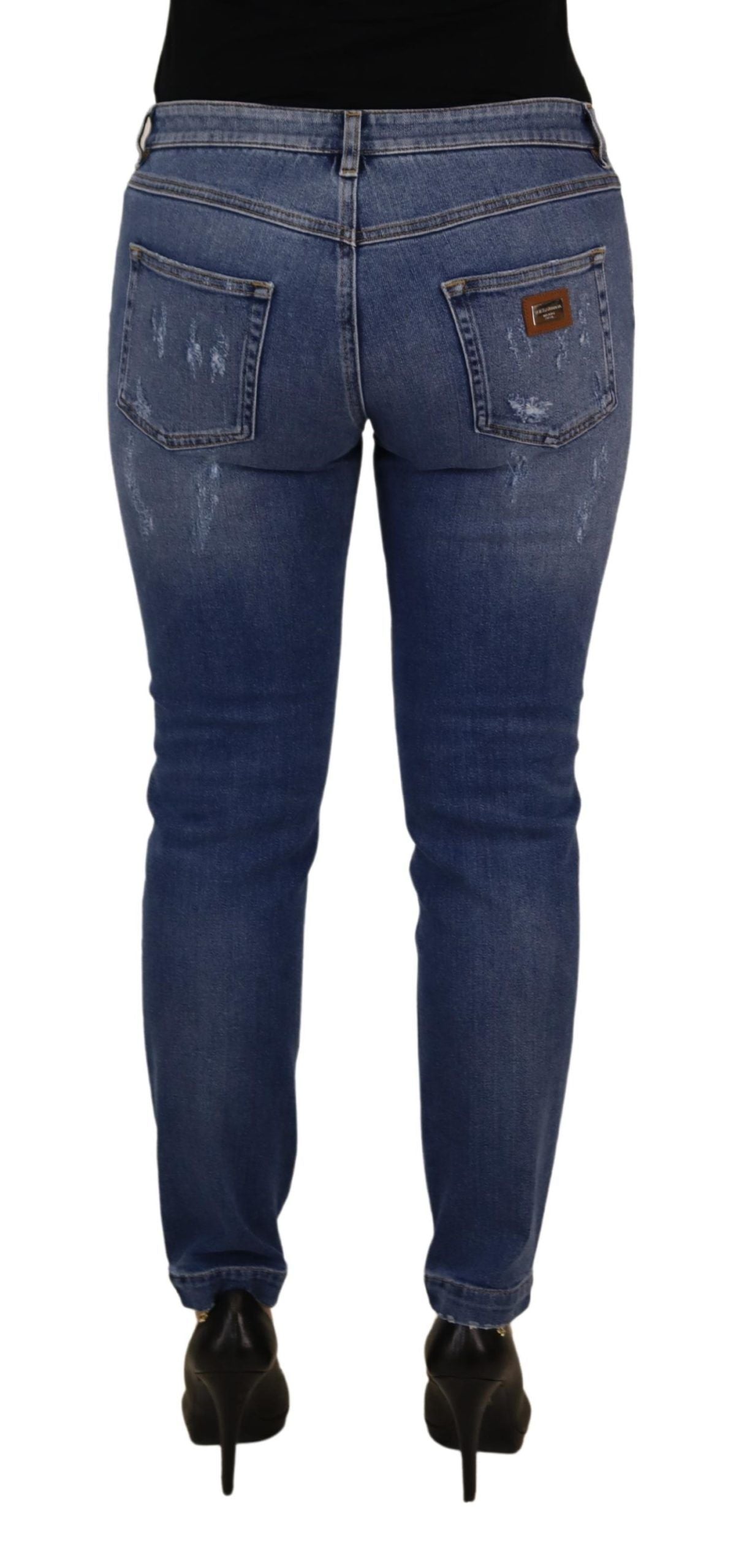 Blue Washed Cotton Skinny Low Waist Denim Jeans - ventzia