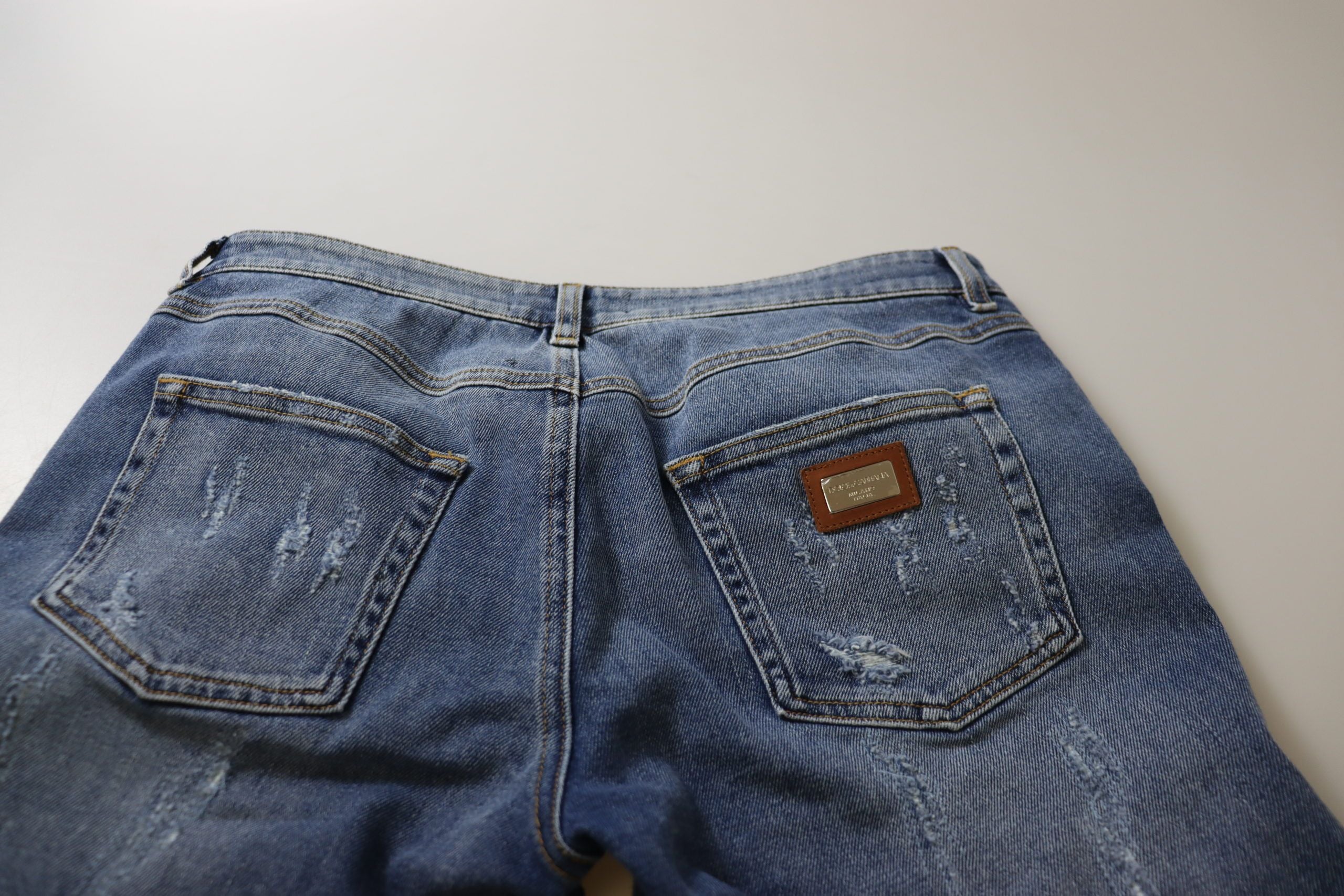 Blue Washed Cotton Skinny Low Waist Denim Jeans - ventzia