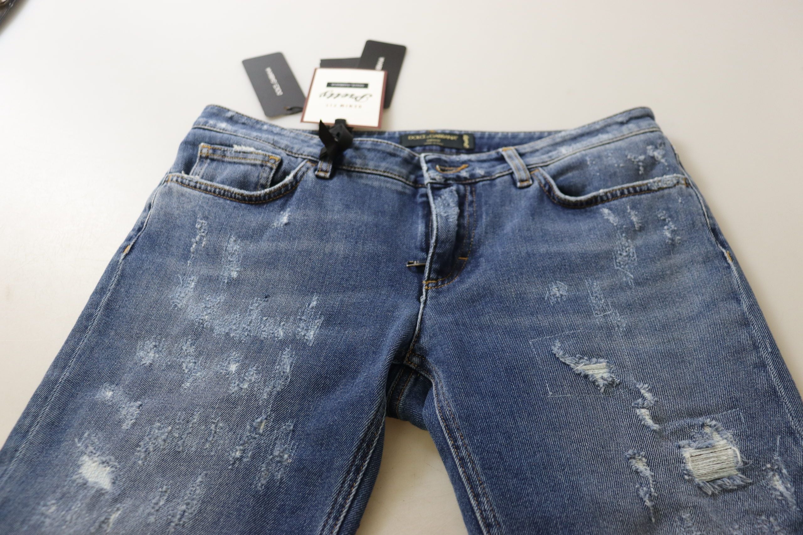 Blue Washed Cotton Skinny Low Waist Denim Jeans - ventzia
