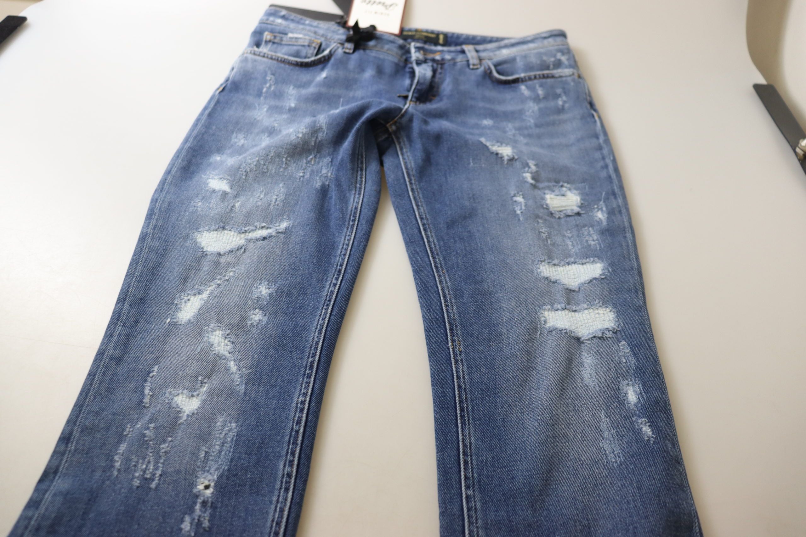 Blue Washed Cotton Skinny Low Waist Denim Jeans - ventzia