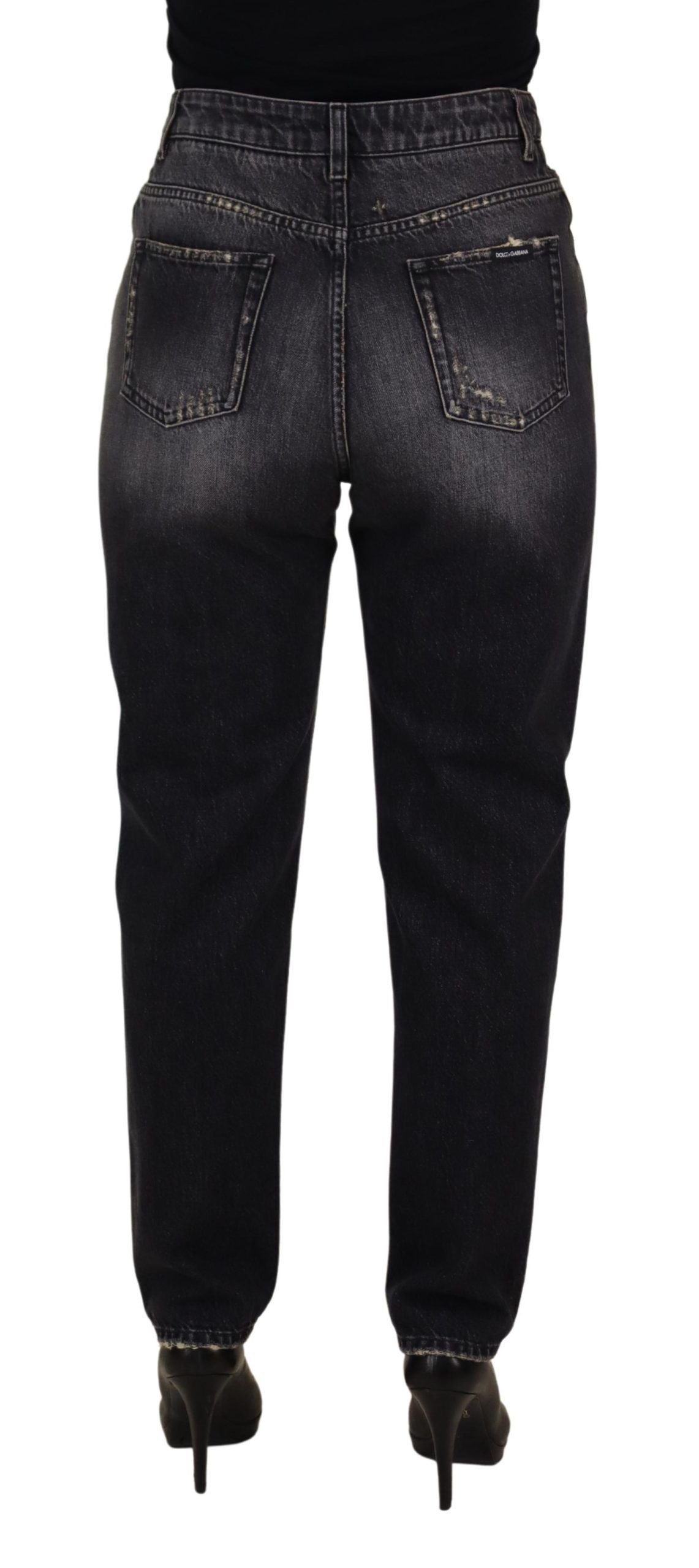 Black Washed Tattered High Waist Denim Jeans - ventzia