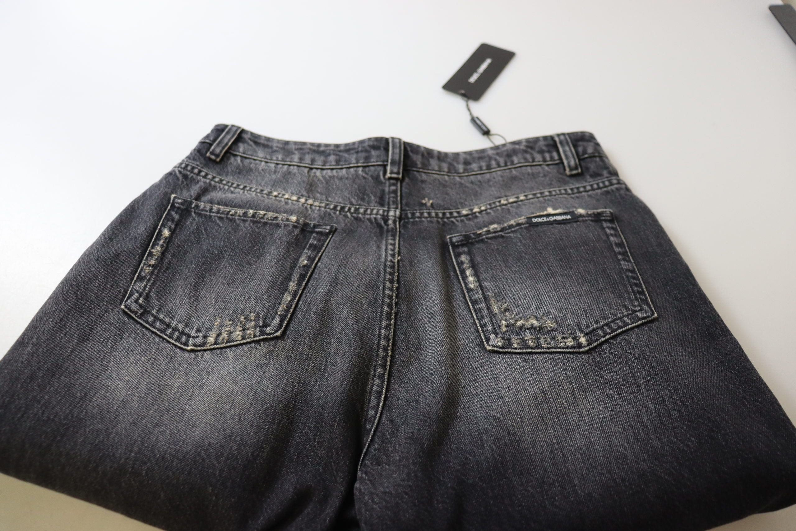 Black Washed Tattered High Waist Denim Jeans - ventzia