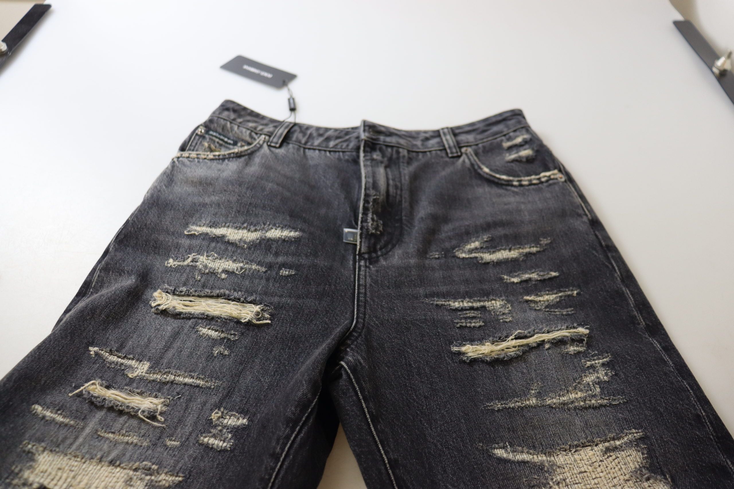 Black Washed Tattered High Waist Denim Jeans - ventzia