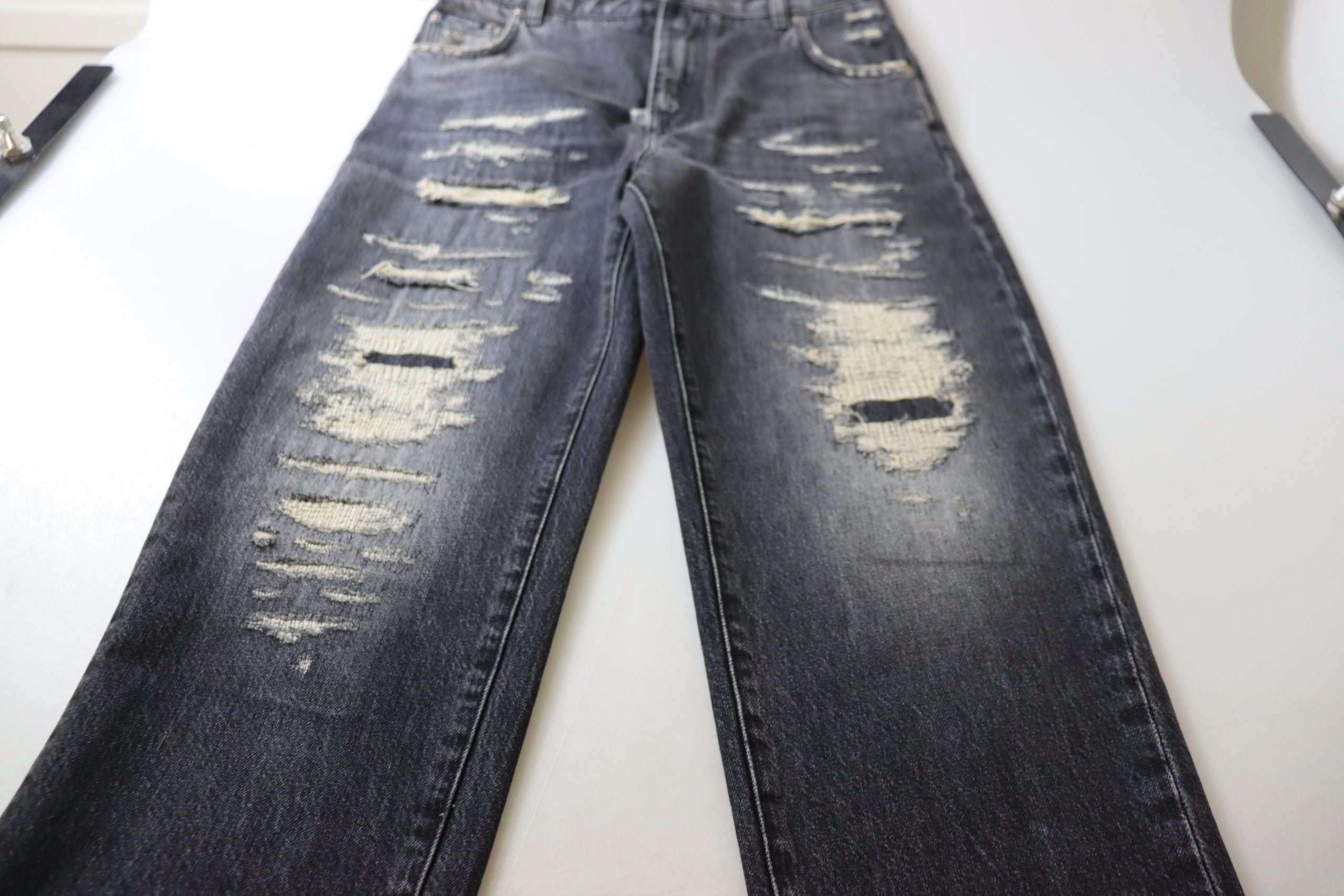Black Washed Tattered High Waist Denim Jeans - ventzia