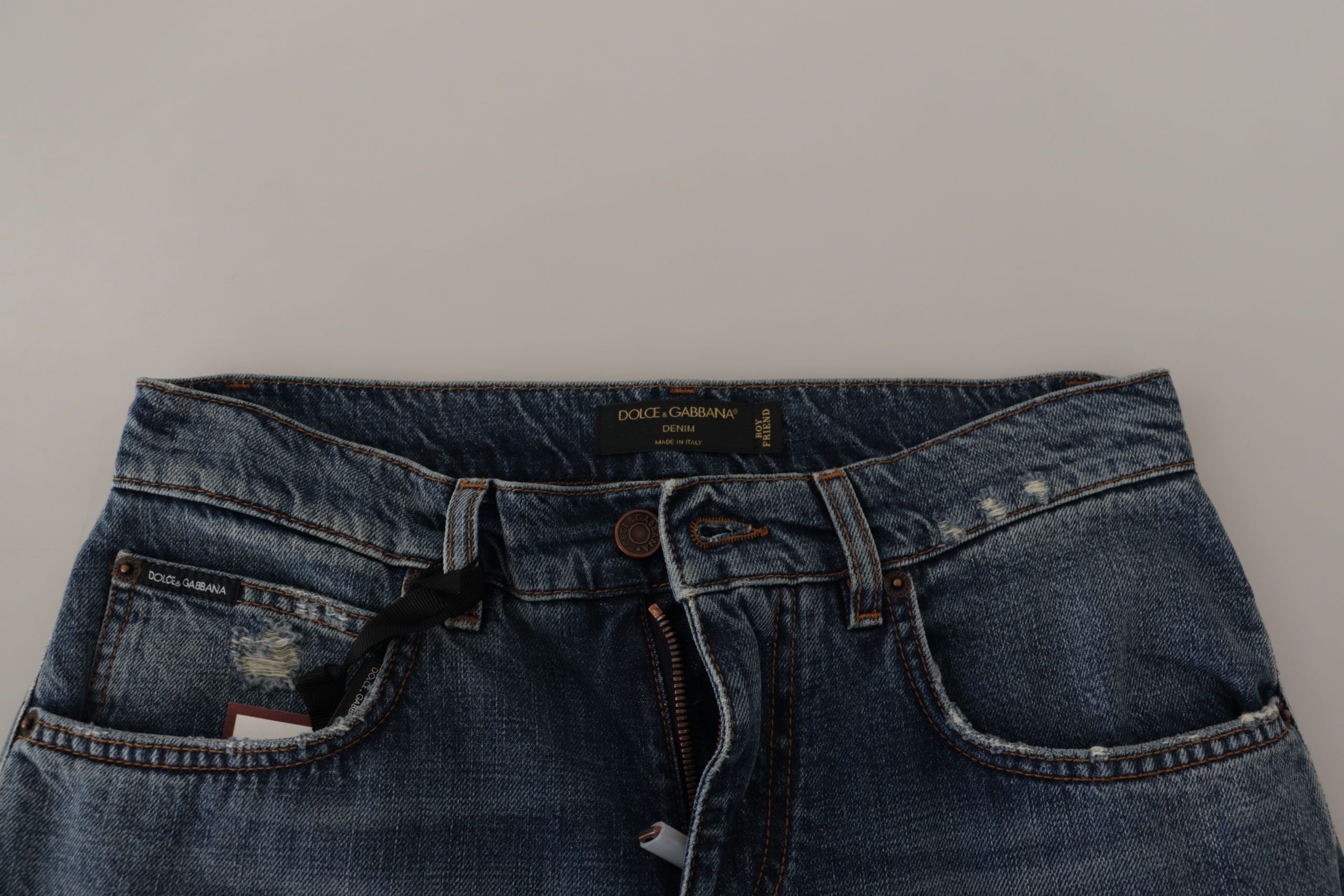 Blue Denim Baroque Heart Logo Patch Pants Jeans - ventzia
