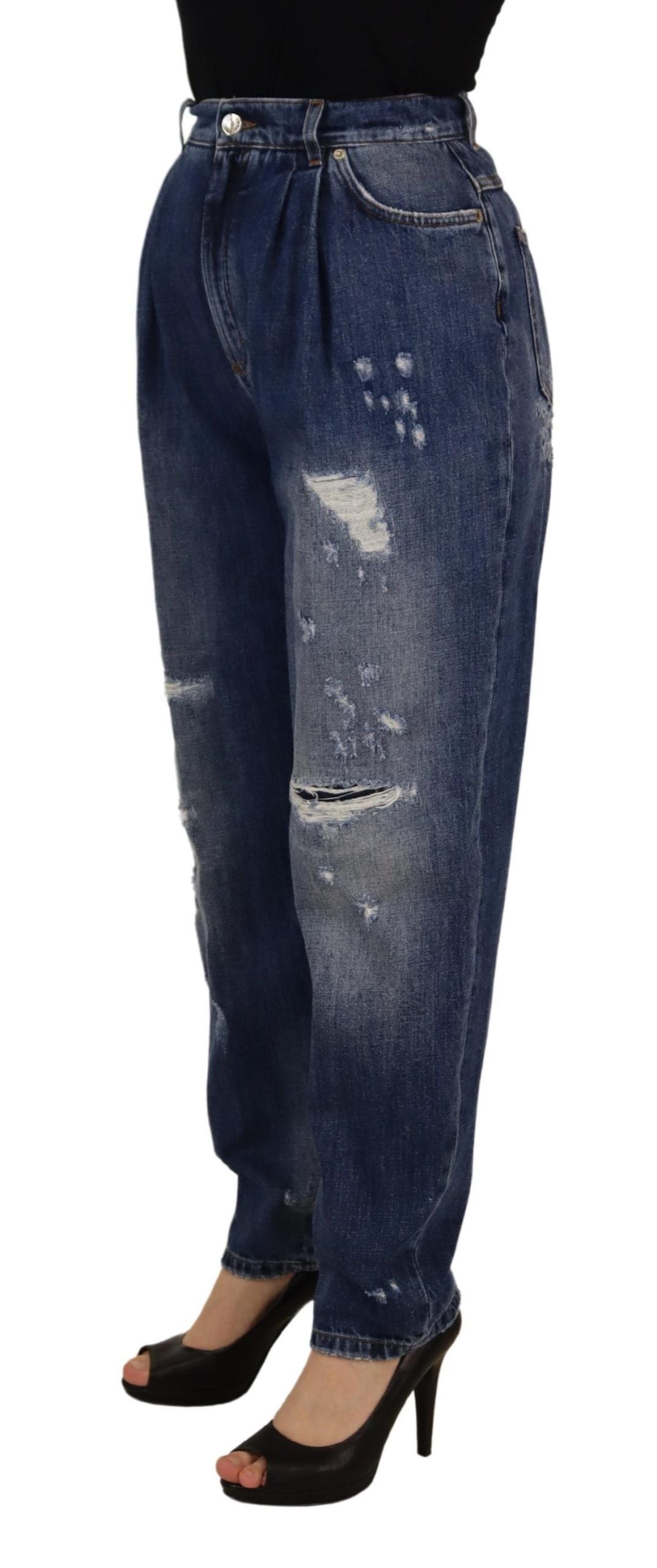 Blue Washed High Waist Loose Fit Pants - ventzia