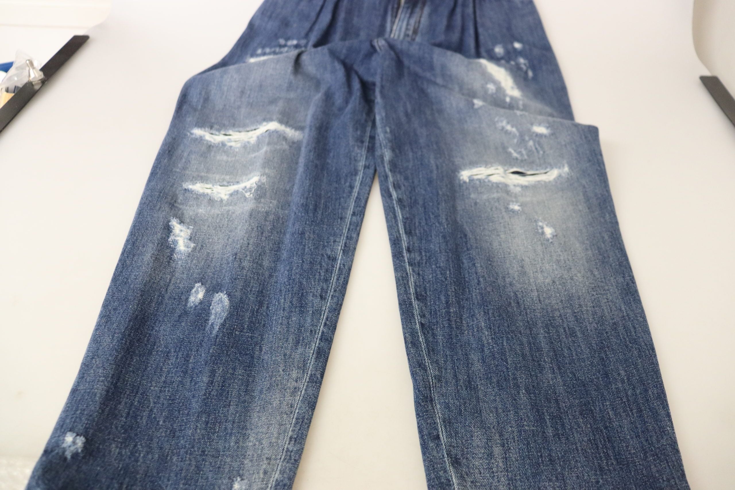 Blue Washed High Waist Loose Fit Pants - ventzia