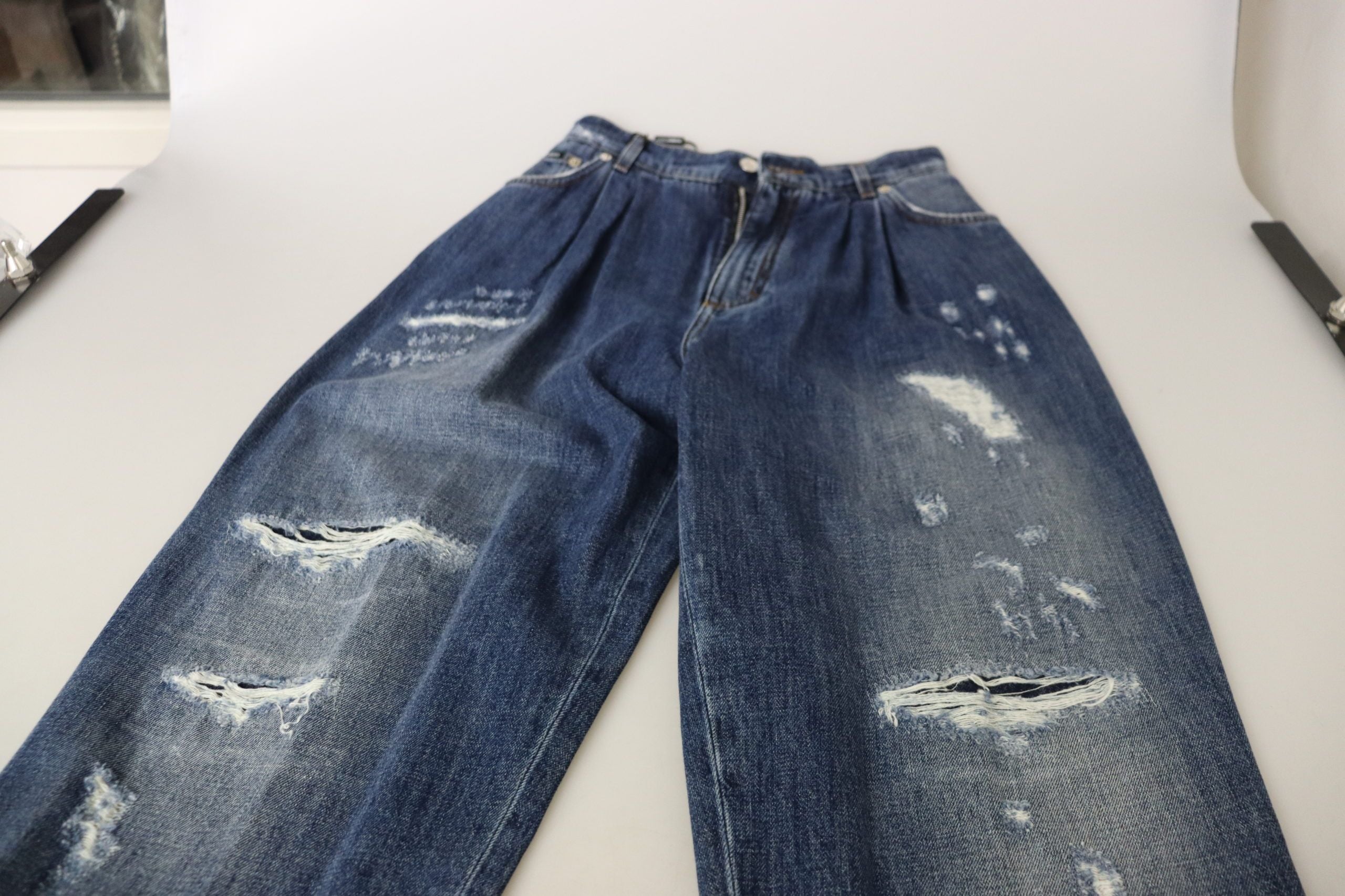 Blue Washed High Waist Loose Fit Pants - ventzia