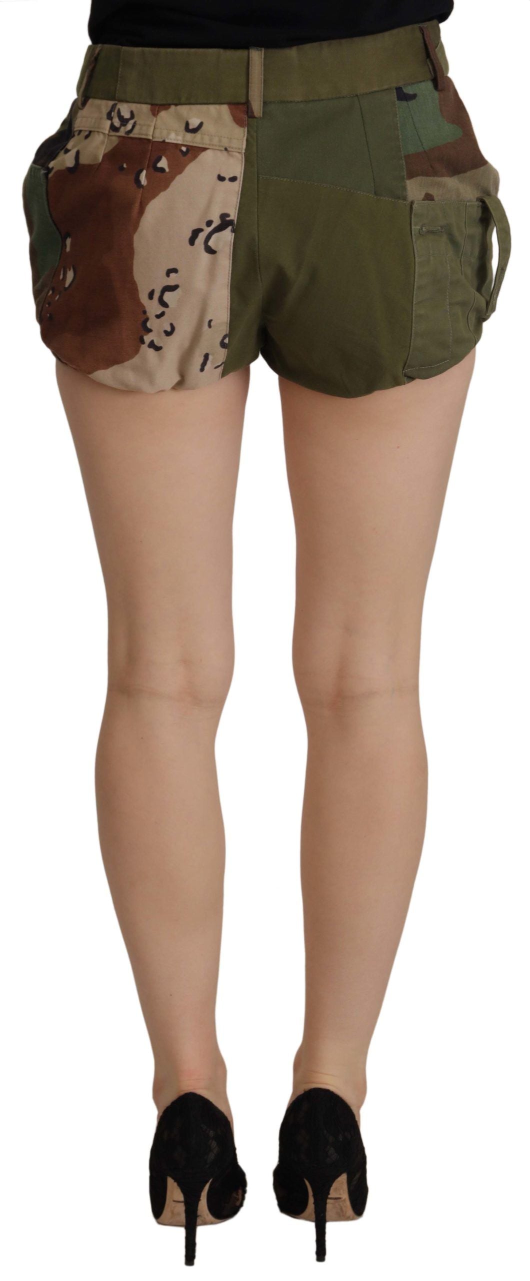 Green High Waist Hot Pants Cotton Army Shorts - ventzia