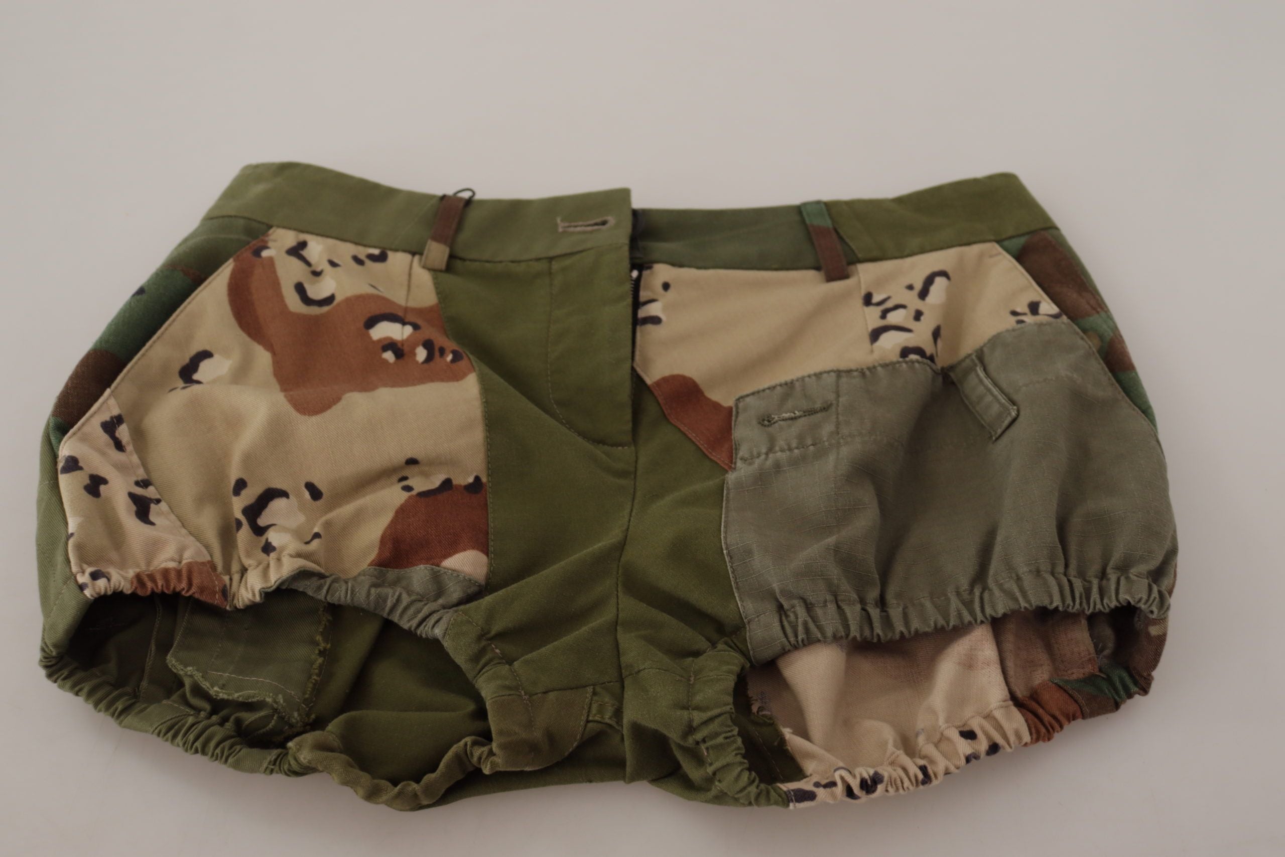 Green High Waist Hot Pants Cotton Army Shorts - ventzia