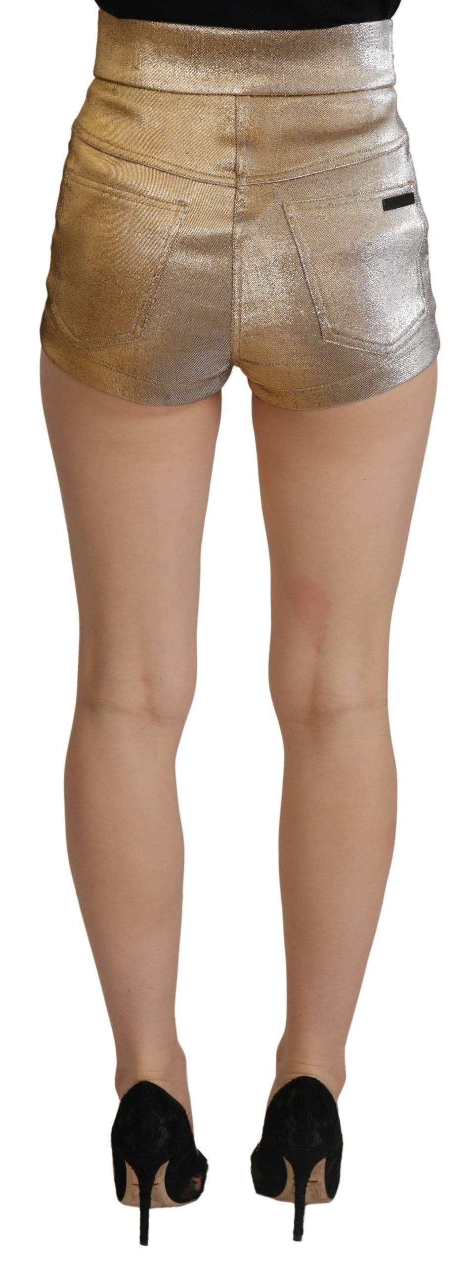 Gold Cotton Blend Glittered Hot Shorts - ventzia