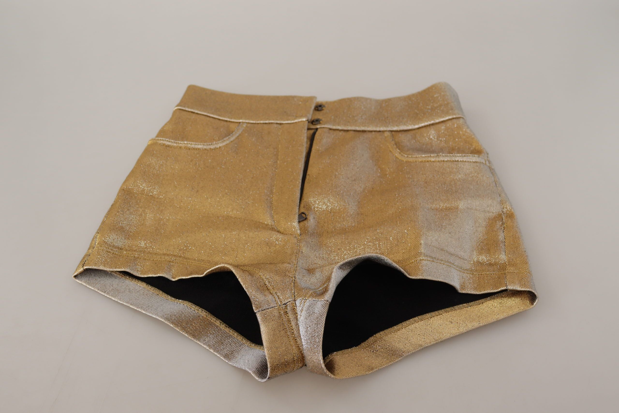 Gold Cotton Blend Glittered Hot Shorts - ventzia