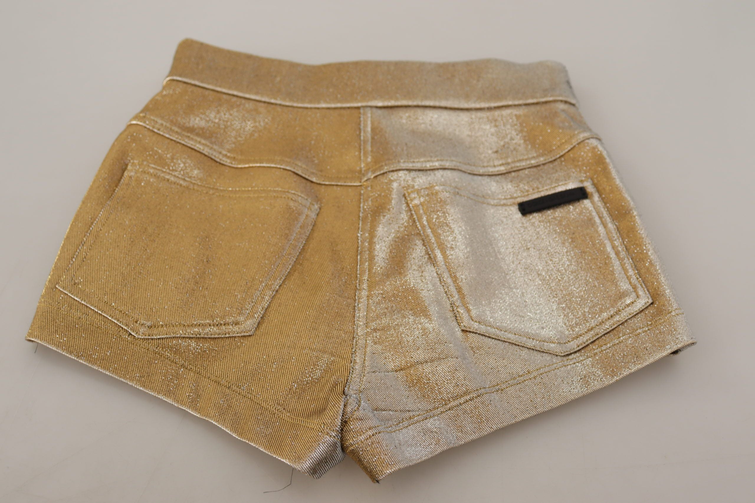Gold Cotton Blend Glittered Hot Shorts - ventzia