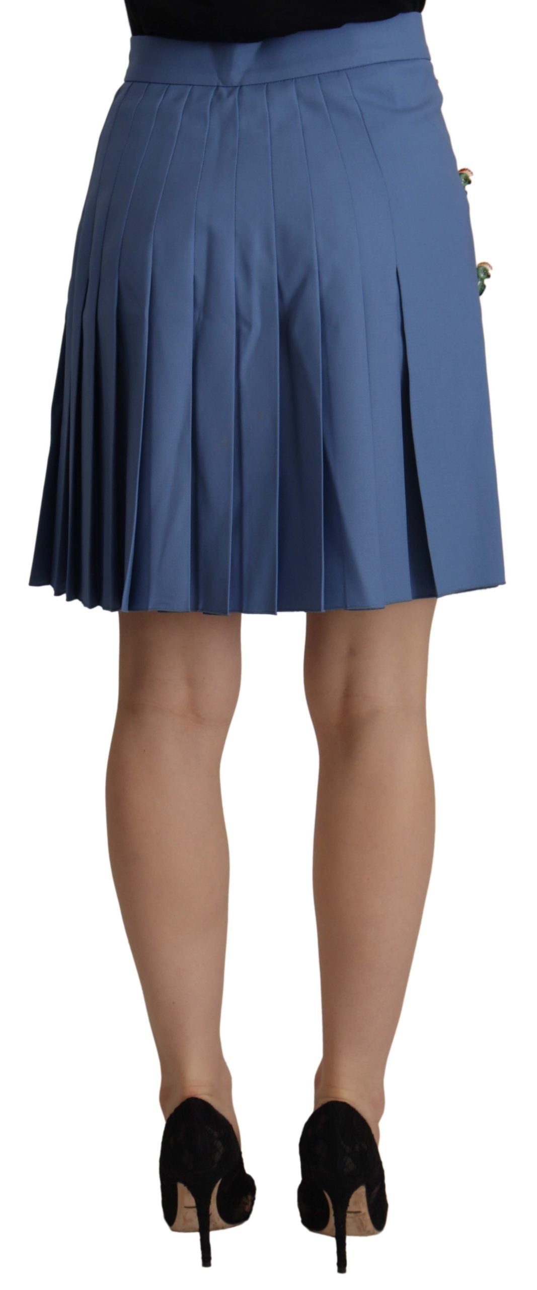 Blue Embellished Pleated Mini Skirt Wool - ventzia