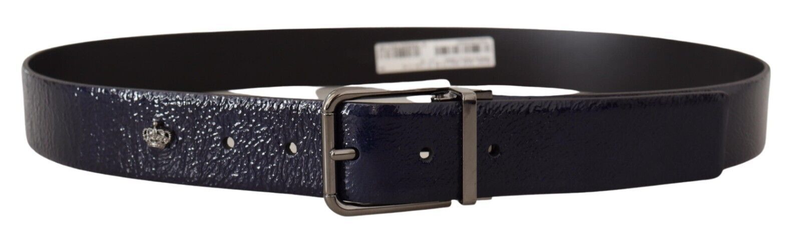 Blue Patent Leather Vernice Silver Logo Buckle Belt - ventzia