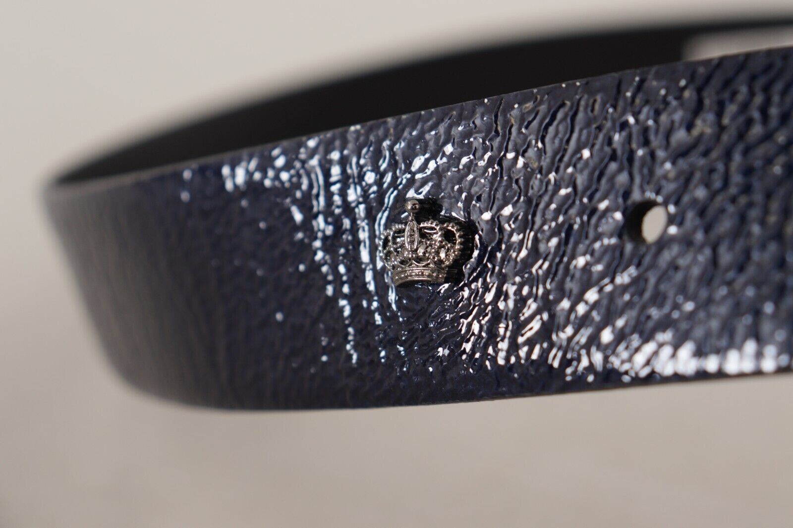 Blue Patent Leather Vernice Silver Logo Buckle Belt - ventzia