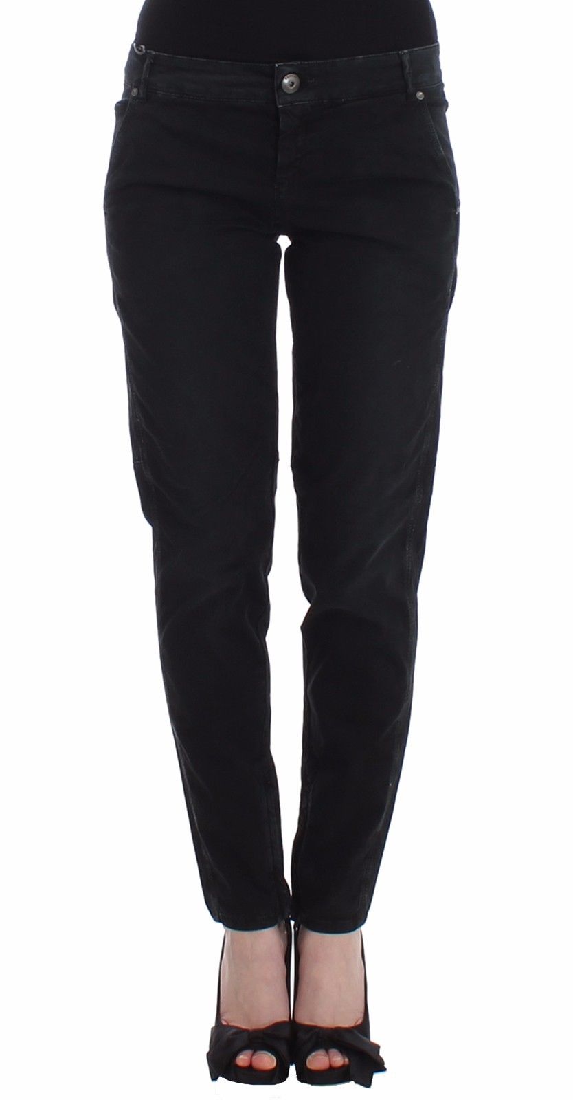 Sleek Black Slim Leg Designer Jeans - ventzia