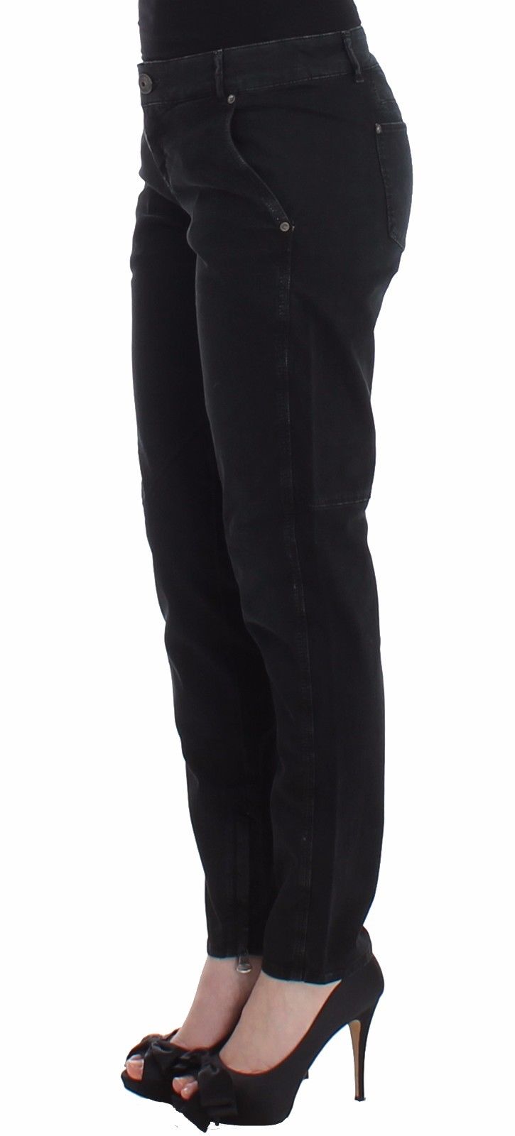 Sleek Black Slim Leg Designer Jeans - ventzia