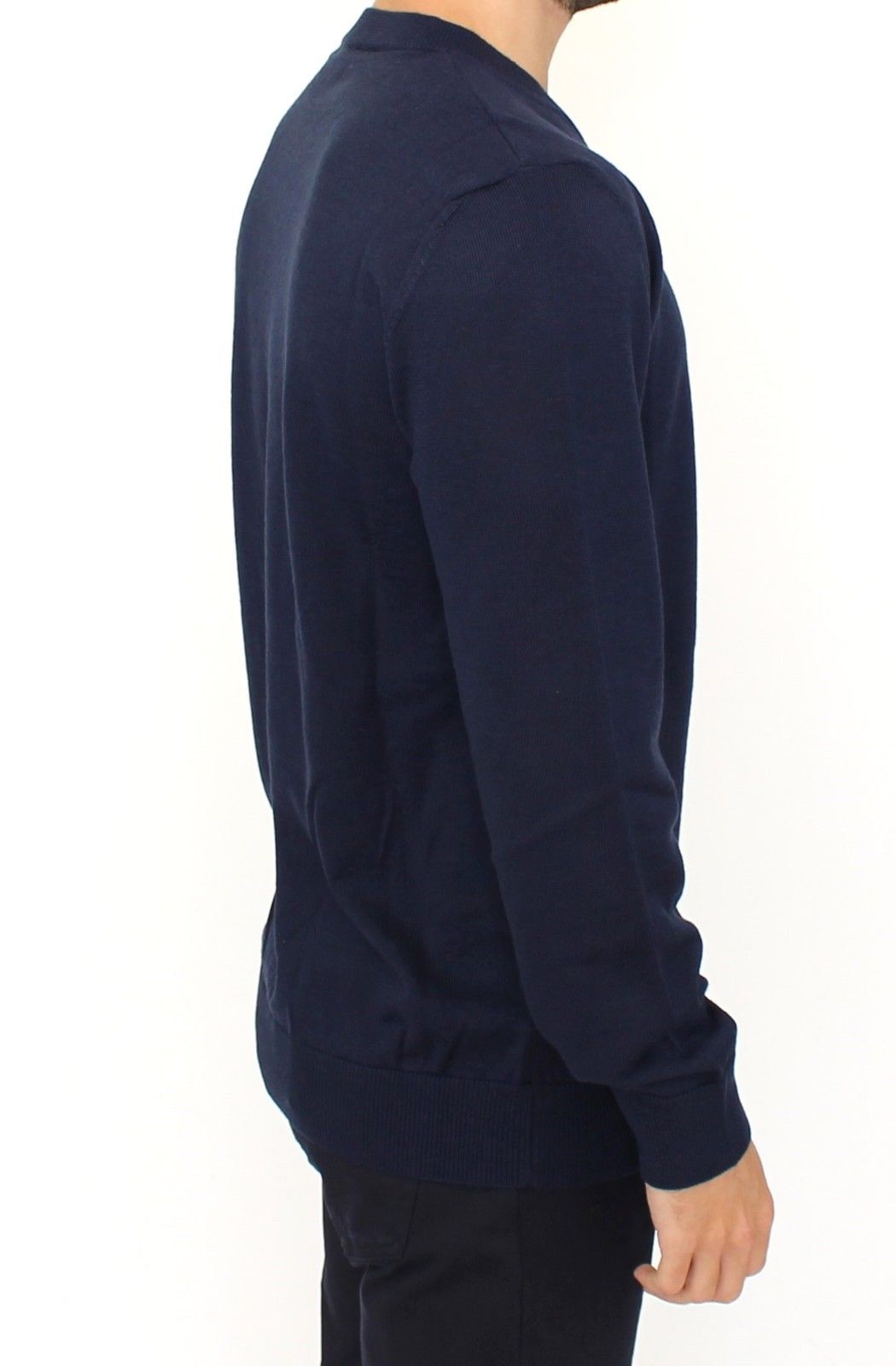 Elegant Blue V-Neck Wool Blend Pullover - ventzia