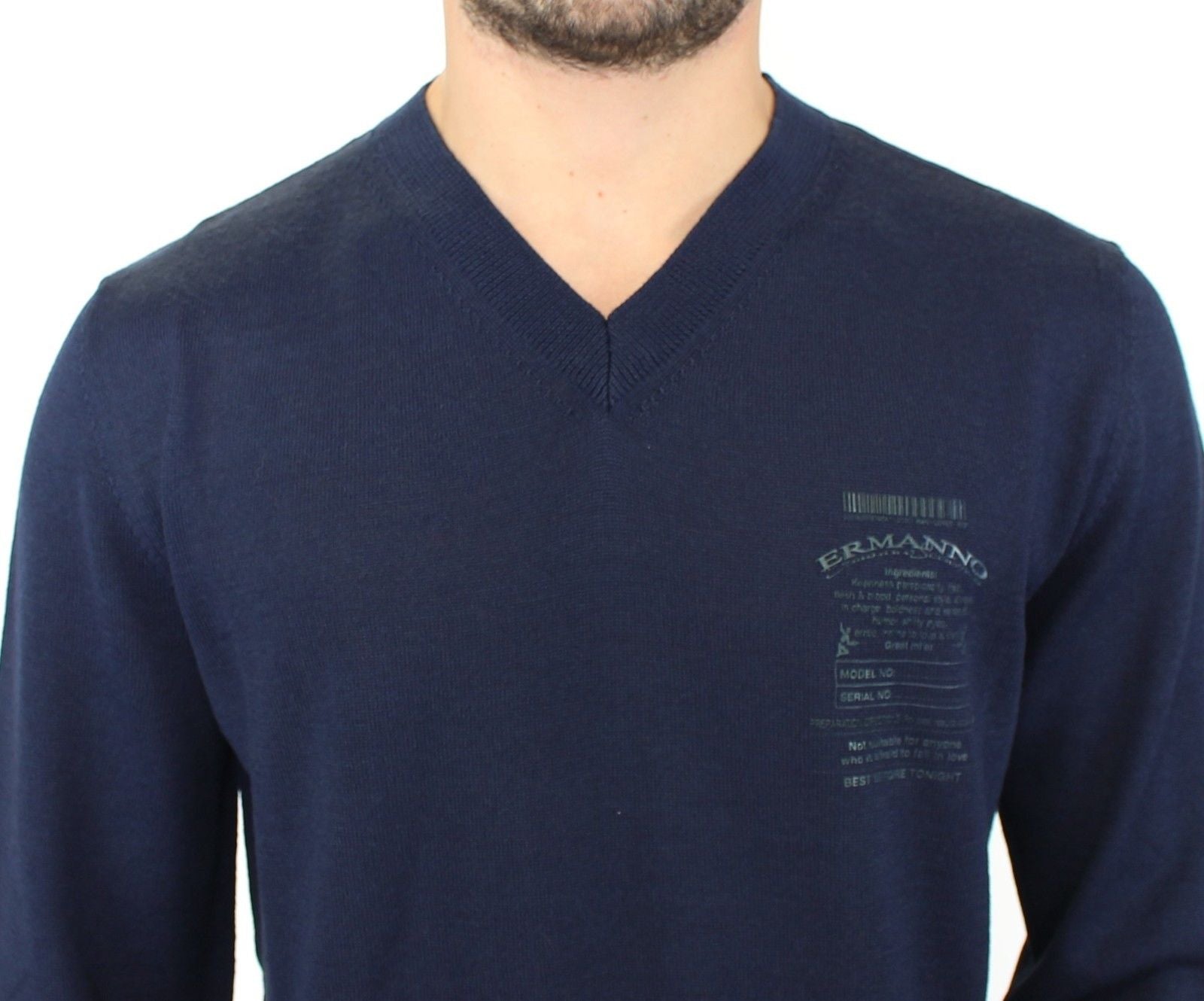 Elegant Blue V-Neck Wool Blend Pullover - ventzia