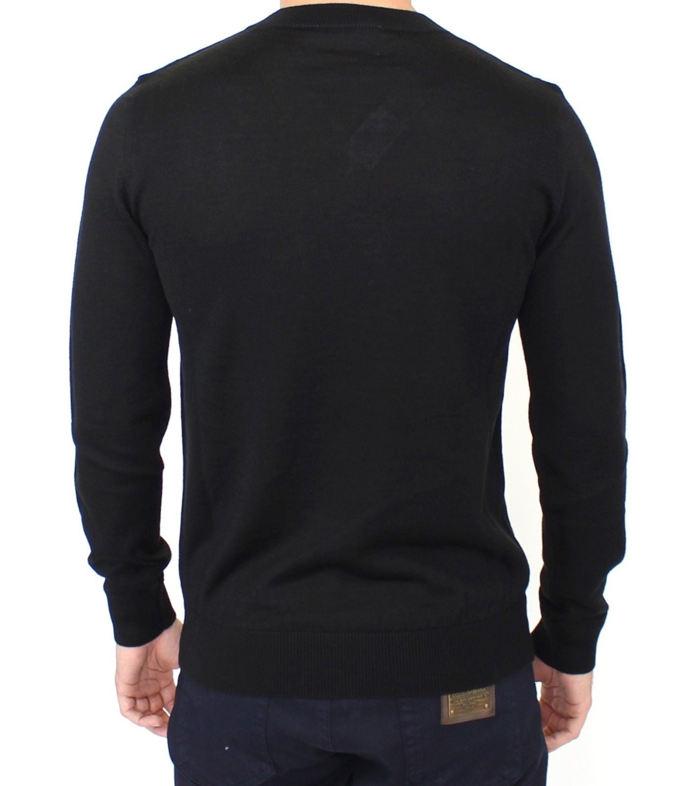 Elegant Black V-Neck Wool Blend Sweater - ventzia