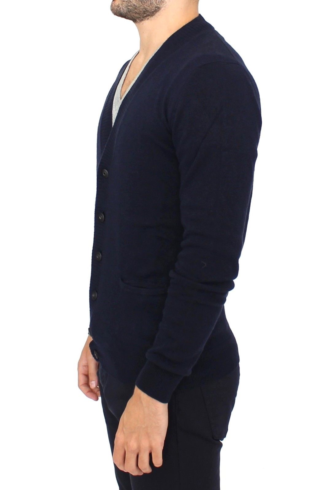 Chic Blue Wool Blend Cardigan Sweater - ventzia