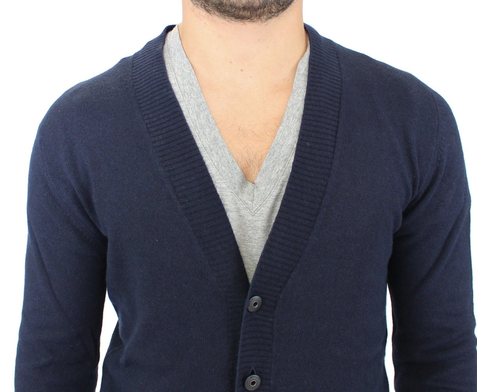 Chic Blue Wool Blend Cardigan Sweater - ventzia