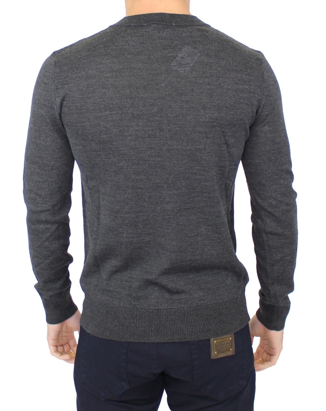 Chic Gray V-Neck Wool Blend Pullover Sweater - ventzia