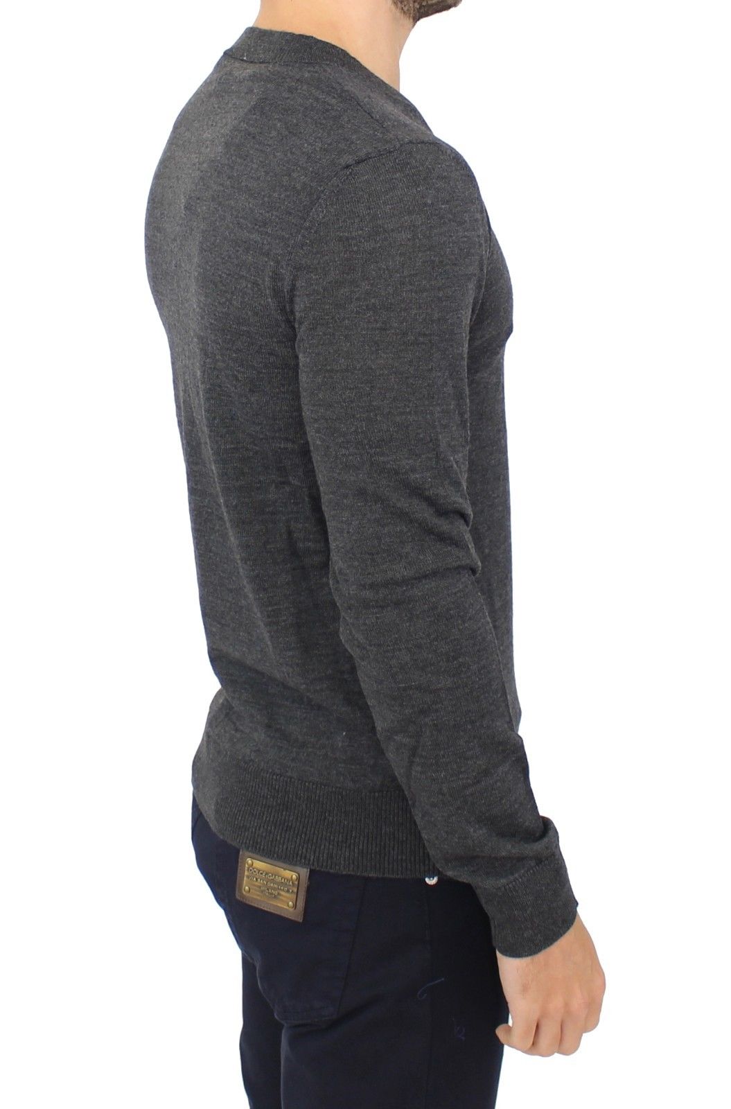 Chic Gray V-Neck Wool Blend Pullover Sweater - ventzia