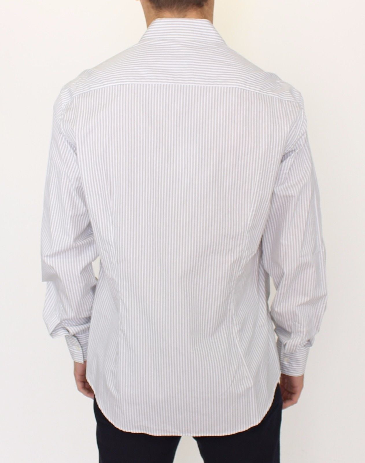 Elegant White and Gray Striped Cotton Shirt - ventzia