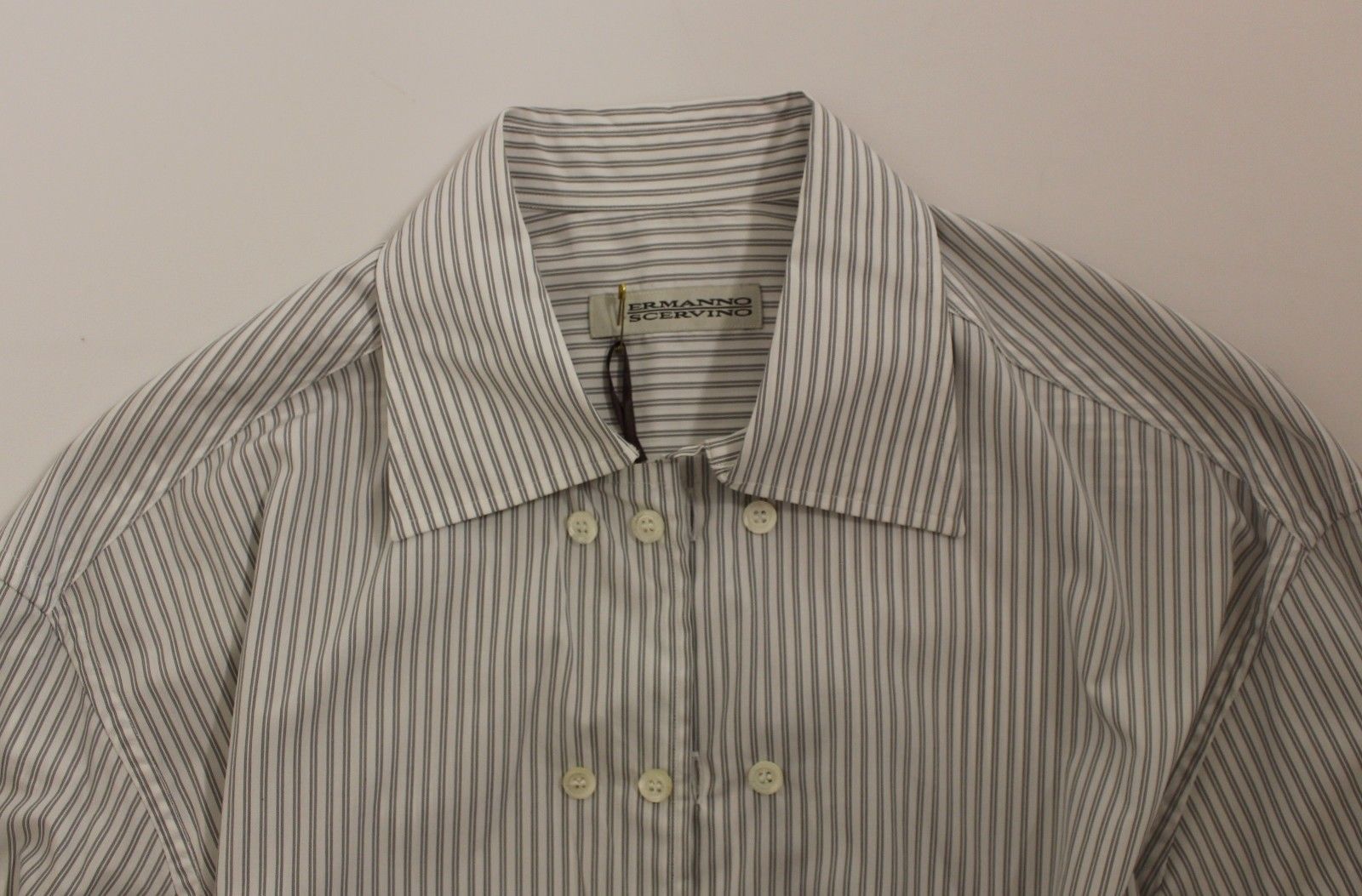 Elegant White and Gray Striped Cotton Shirt - ventzia