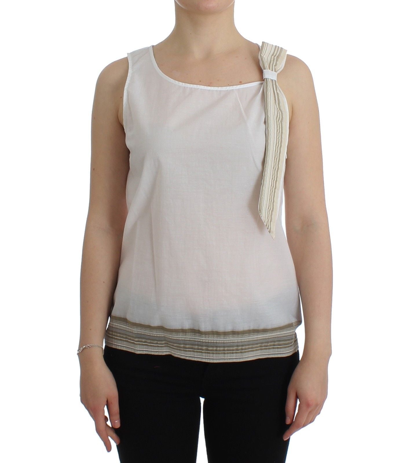 Elegant White Bow-Detailed Sleeveless Top - ventzia