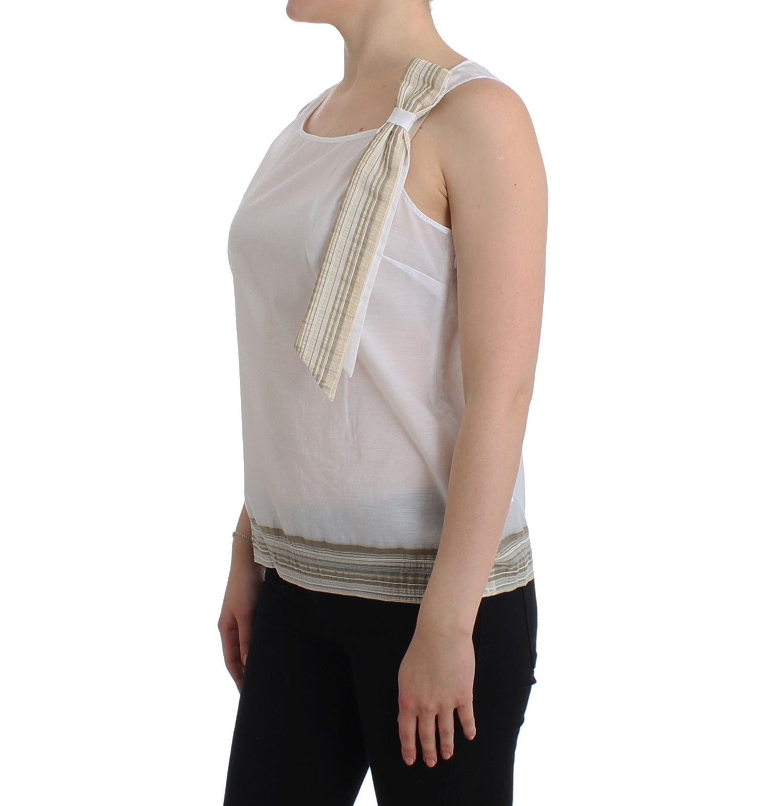 Elegant White Bow-Detailed Sleeveless Top - ventzia