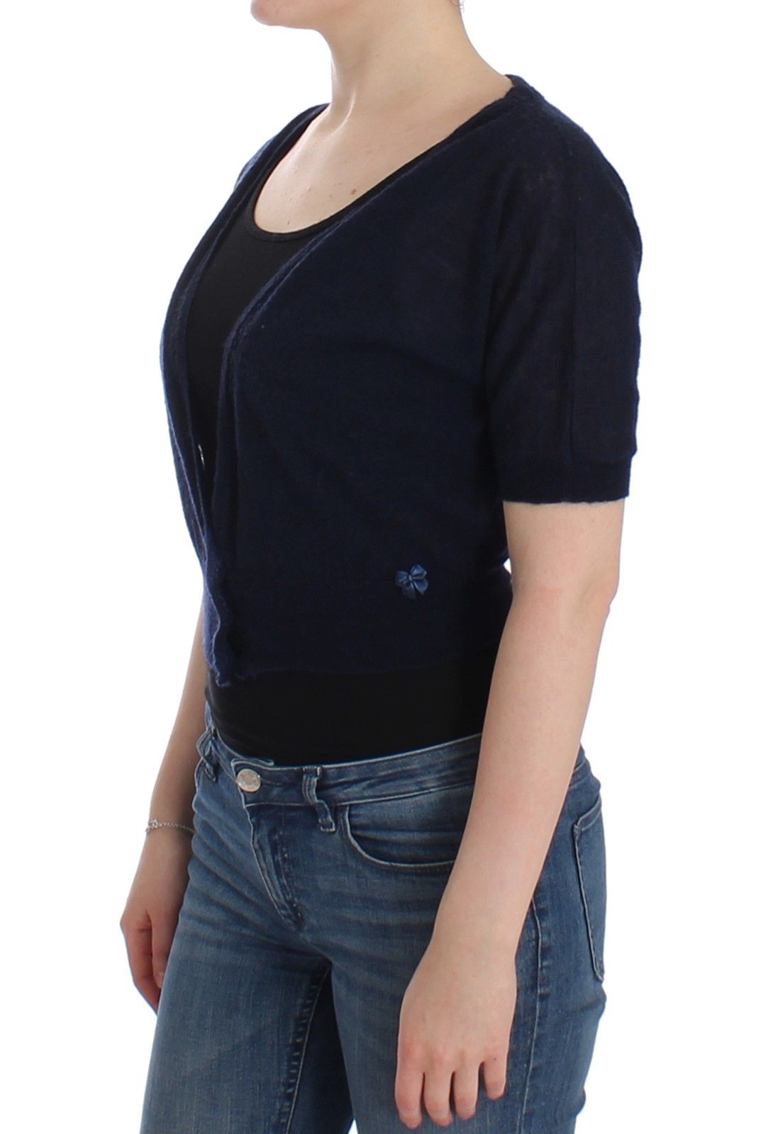 Elegant Cropped Blue Alpaca Blend Sweater - ventzia
