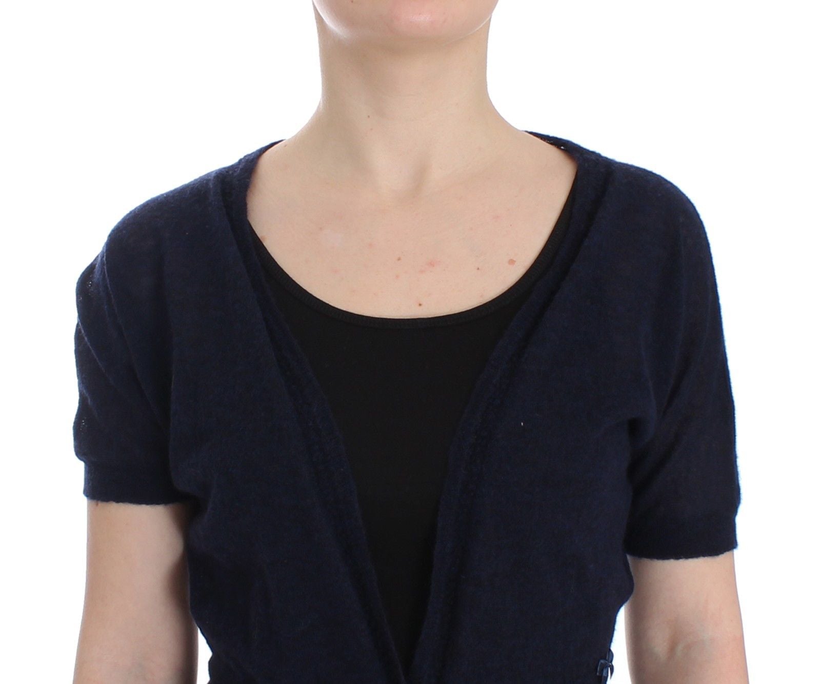Elegant Cropped Blue Alpaca Blend Sweater - ventzia