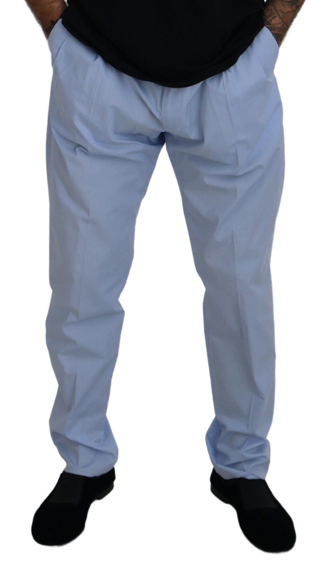 Blue Cotton Stretch Trousers Chinos Pants - ventzia